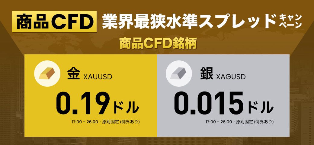 商品CFD【金・銀】業界最狭水準スプレッドキャンペーン開催中！(2024年1月)